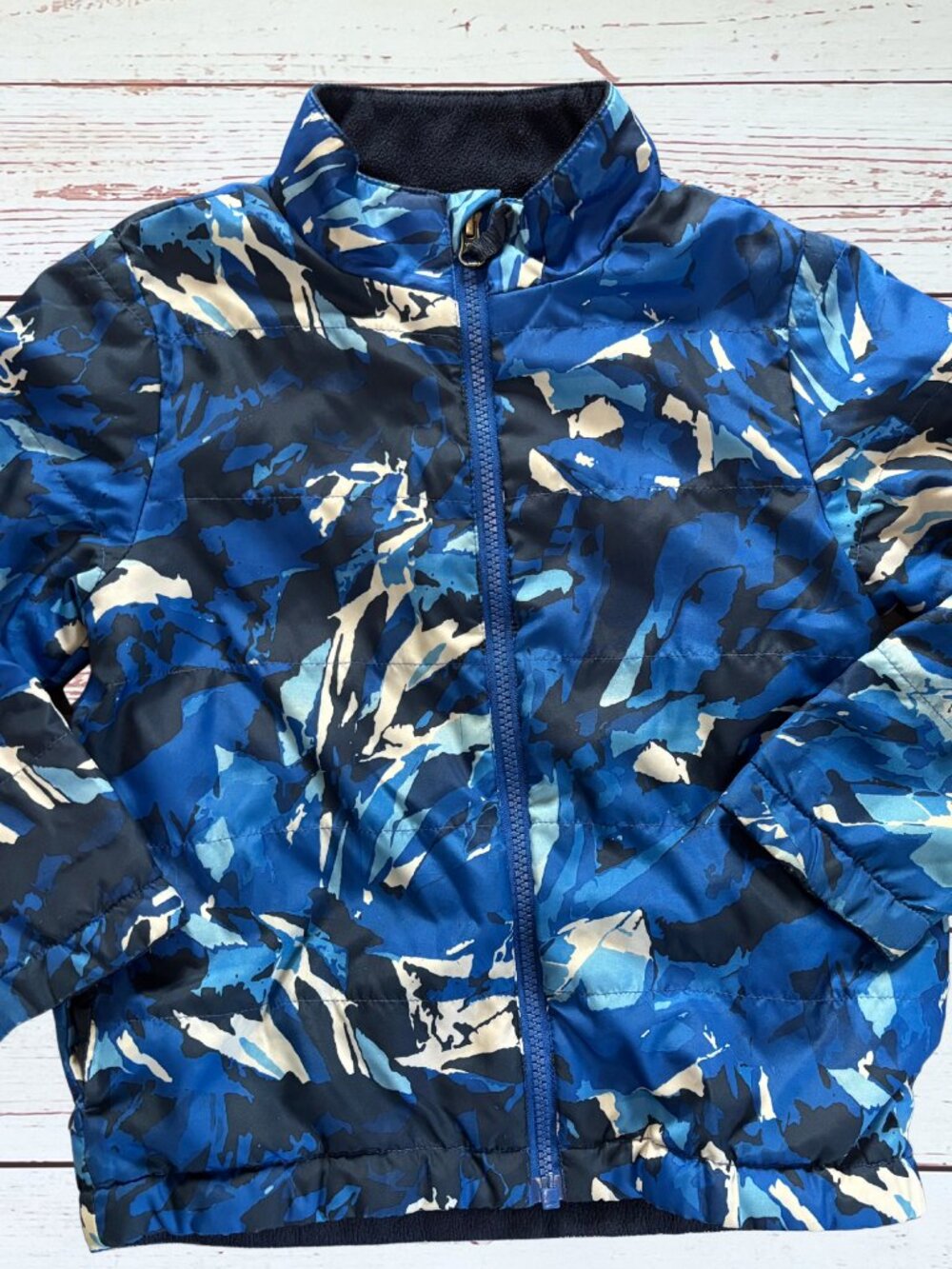 Boys XS (4-5) Blue Camo Zip-Up Jacket | Lightweight Coat